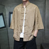 Men's Ice Silk Tang Suit Shirt with Frog Buttons and Pockets