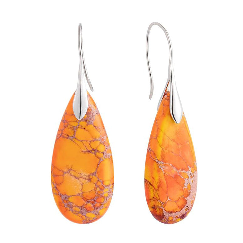 Emperor Stone Earrings Natural Teardrop Gemstone Dangles