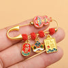 Chinese Gourd Safety Pin Brooch with Charms