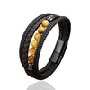 Braided Leather Bracelet with Stone Beads for Men and Women