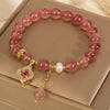 Strawberry Quartz Pearl Four Leaf Clover Charm Bracelet