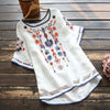 Embroidered Cotton Linen T-Shirt Women's Floral Crew Neck Short Sleeve Top