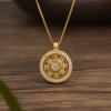 Gold-tone 925 silver necklace with a round rotating pendant featuring eight treasures and stone accents