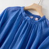 Blue Cotton Linen Long Dress with Three-Quarter Sleeves