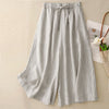 Women's Wide Leg Pants Summer Linen Cropped Trousers With Pockets
