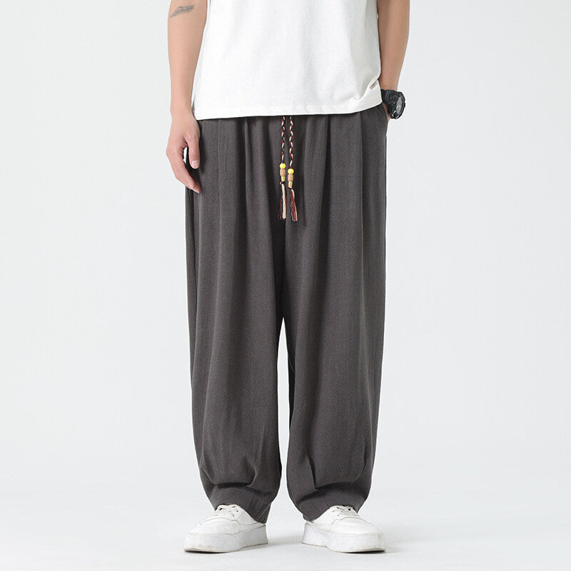 Men's Straight Leg Pants Summer Drawstring Ankle Length Solid Color