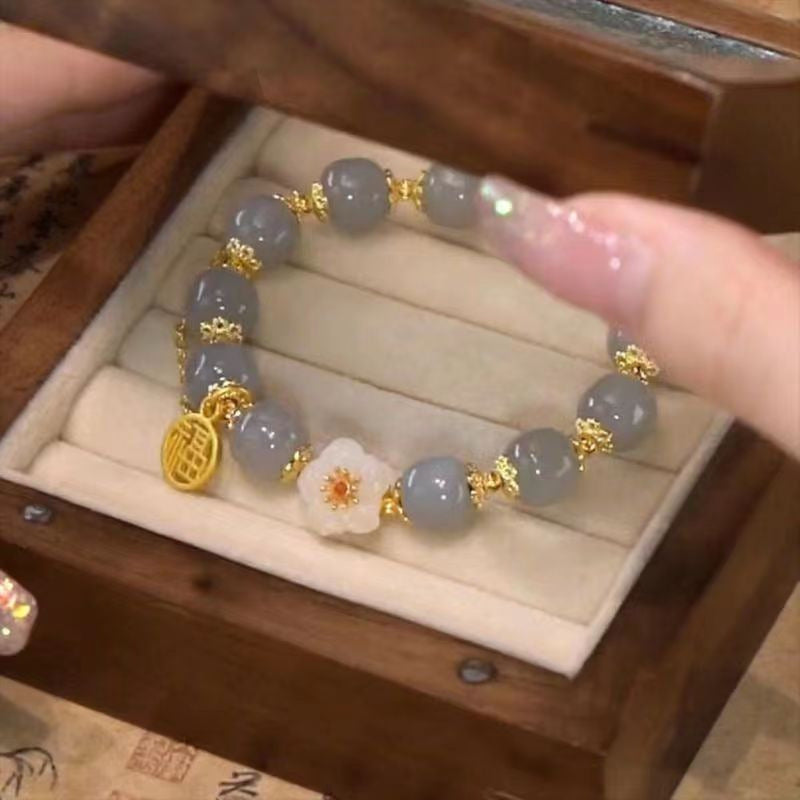 Rabbit and Flower Charm Bracelet, Gold-Tone Alloy Bead Jewelry