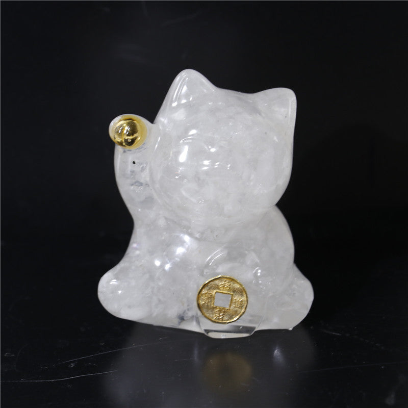 Lucky Cat Crystal Figurine, Resin Decor