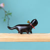 Carved Wood Cat Figurine with Bell - Cute Animal Desk Decoration