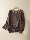Women's Embroidery Tree Cotton Linen T-Shirt