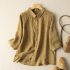 Women's Linen Cotton Shirt with Stand Collar