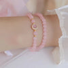 Pink Beaded Bracelet with Gold-Tone Charm, Single or Double Layer