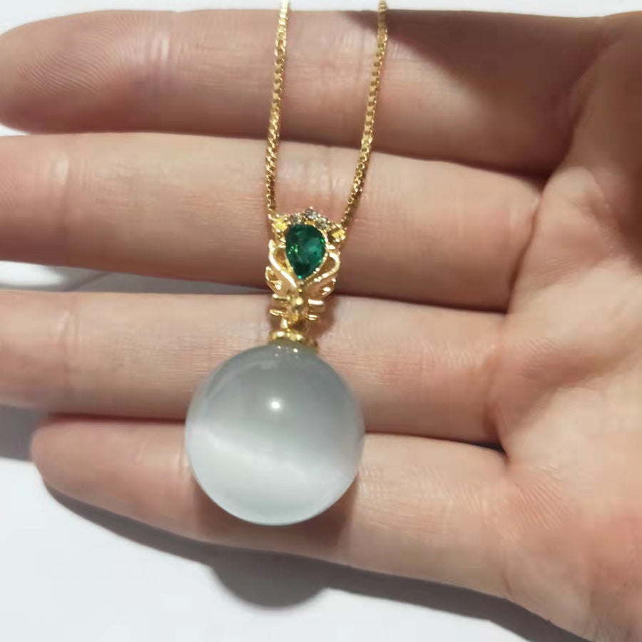 Cat's Eye Round Ball Pendant Necklace Charm