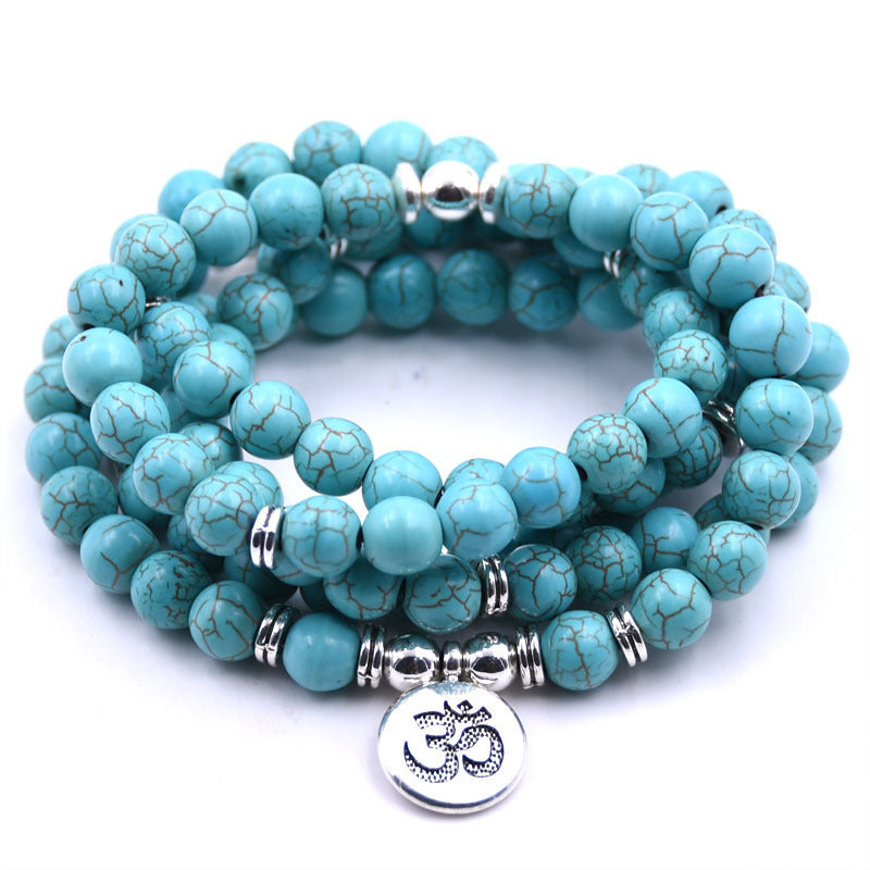 Natural White Turquoise Lotus Mala Bracelet 108 Beads