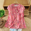 Women's Sleeveless Shirts Summer Elegant Mandarin Collar Side Slit Floral Print