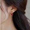 Cinnabar Bead Earrings with Zircon Accents, Silver Posts