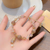 Adjustable Pixiu Stone Bracelet with Gold-Tone Beads
