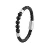 Men's Braided Leather Bead Bracelet Titanium Steel