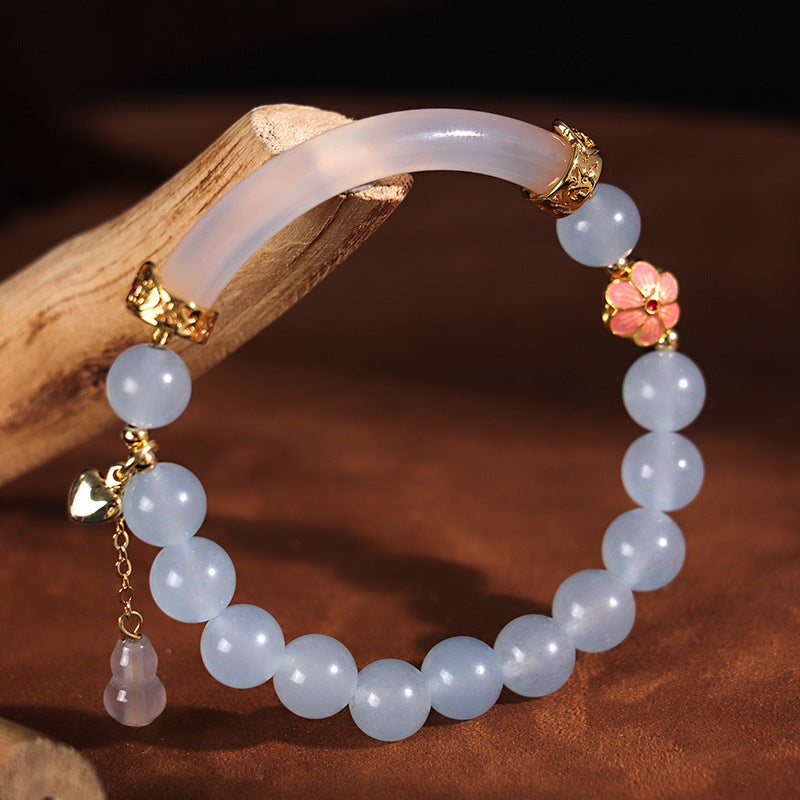 Chalcedony and Pearl Half Bangle Bracelet