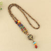 Handmade Wood Bead Necklace with Alloy Charm Pendant