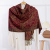 Jacquard Cashew Flower Pattern Tassel Shawl, Retro Ethnic Style Wrap