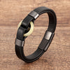 Stone Ring Leather Bracelet with Magnetic Clasp