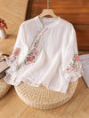 Women's Cotton Embroidery Floral Shirt with Frog Buttons