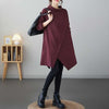 Asymmetric Cotton Midi Dress with Mock Neck and Pockets