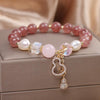 Strawberry Quartz Love Maple Leaf Charm Double Wrap Bracelet