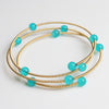 Gold-Tone Wire Wrapped Gemstone Bead Bangle Bracelet