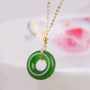 Green Jade Peace Buckle Necklace with Gold Tone Chain