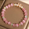 Pink Cat's Eye Bracelet with Bow Charm