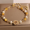 Yellow Tiger Eye Gourd Bracelet with Crystal Beads
