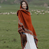 Hooded Knit Shawl Wrap, Tibetan Border Travel Poncho