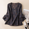 Women's V-Neck Printed Floral Cotton Linen Shirt