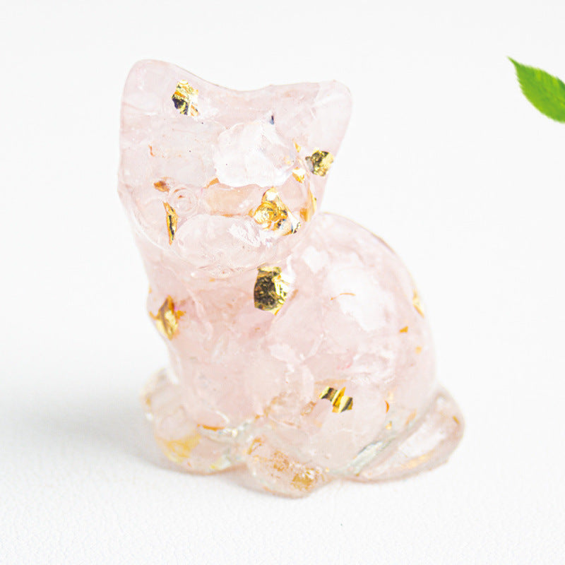 Crystal Chip Resin Cat Figurine Desktop Decoration