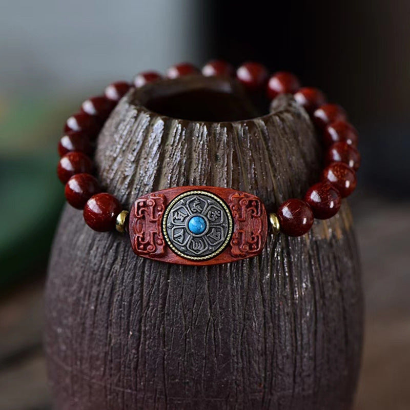 Rotating Wood Bead Bracelet with Six True Words Charm
