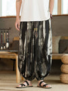 Men's Harem Pants Black White Ink Gradient Cotton Blend Drawstring