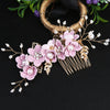 Handmade Floral Hair Comb and Pin Set with Clear Quartz
