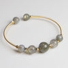 Gold-Tone Wire Wrapped Gemstone Bead Bangle Bracelet