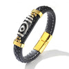 Tibetan Dzi Bead Leather Bracelet, Titanium Steel Clasp