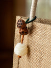 Lotus and Bodhi Seed Keychain, Natural White Peach Wood Charm