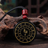 Black Obsidian Pendant Necklace with Buddhist Mantras and Symbols