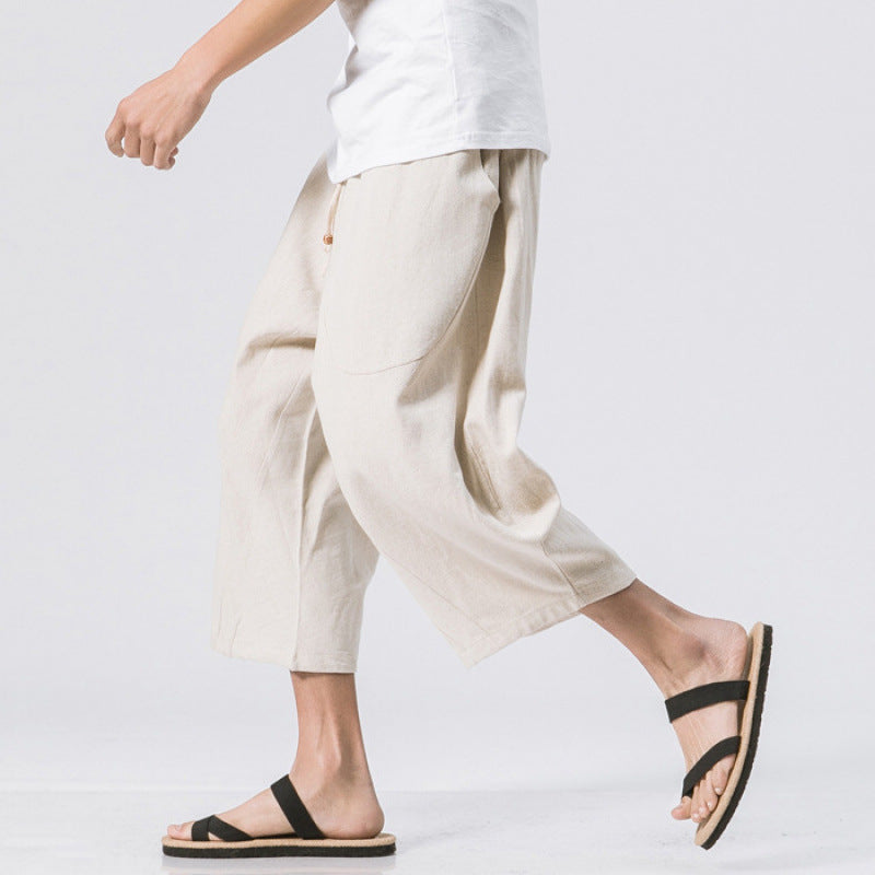 Men's Linen Drawstring Pants, Summer Casual 7/8 Length
