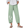 Women's Linen Harem Pants with Nature Prints, Loose Fit Capri Trousers