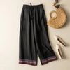 Women's Wide Leg Pants with Embroidery, High Waist Linen Trousers