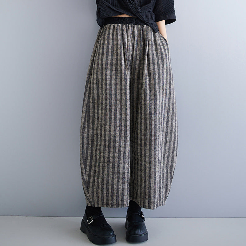 Women's Wide Leg Pants, Corduroy Stripes, Elastic Waist