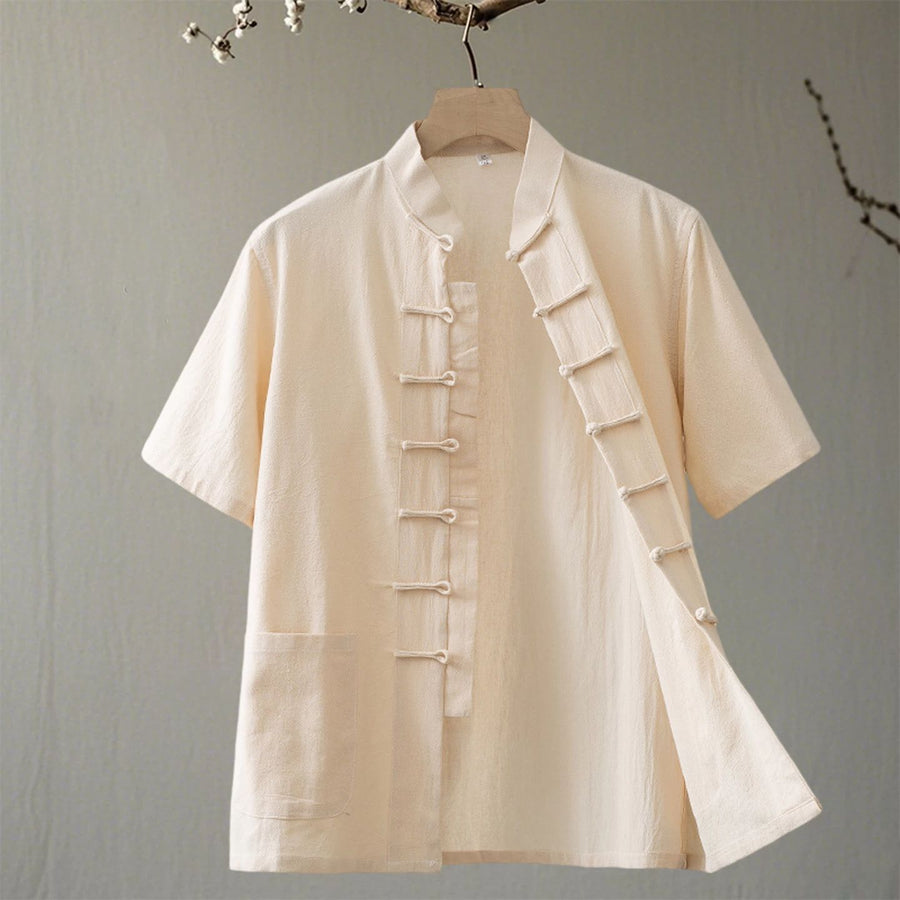 Men's Cotton Linen Tang Suit Shirt Short Sleeve Chinese Style Top