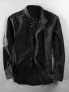 Men's Linen Cotton Long Sleeve Stand Collar Shirt