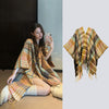 Knit Striped Poncho Wrap with Tassels, Cozy Travel Shawl